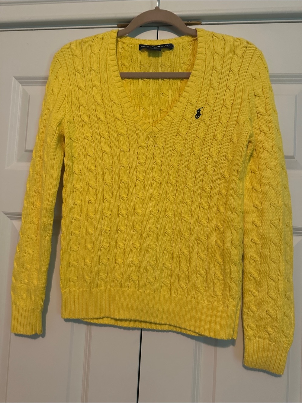 Ralph Lauren Sport vintage yellow Cable knit Cotton Sweater SzM - Picture 2 of 4